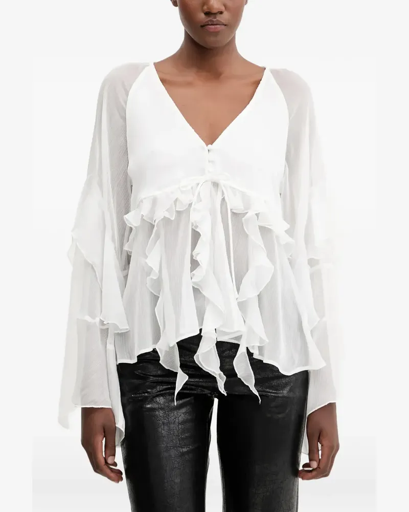 Bardot ruffled V-neck top - Weiß Weiß
