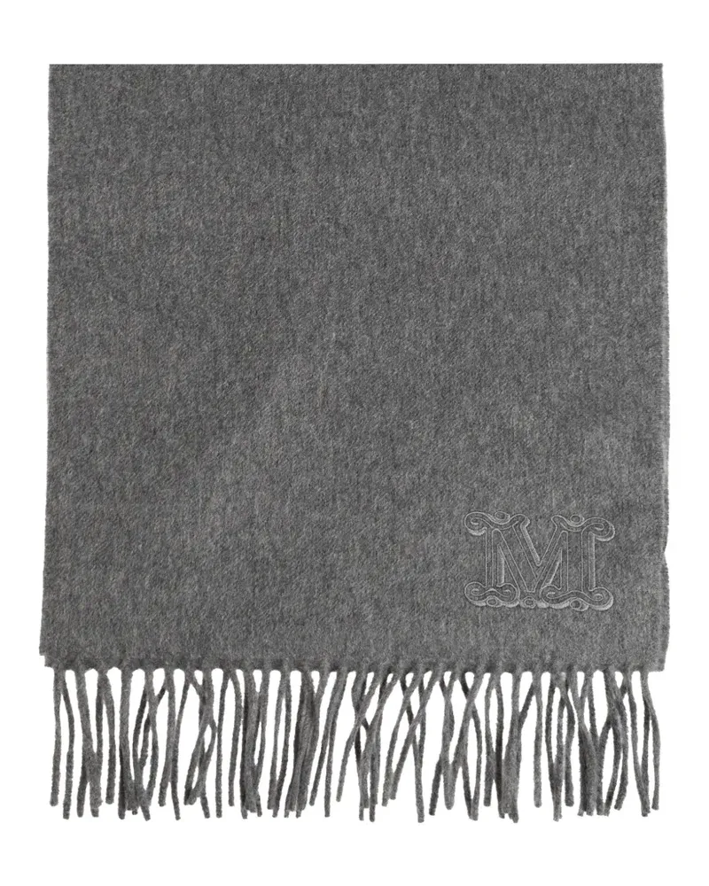 Max Mara logo-embroidered fringed scarf - Grau Grau