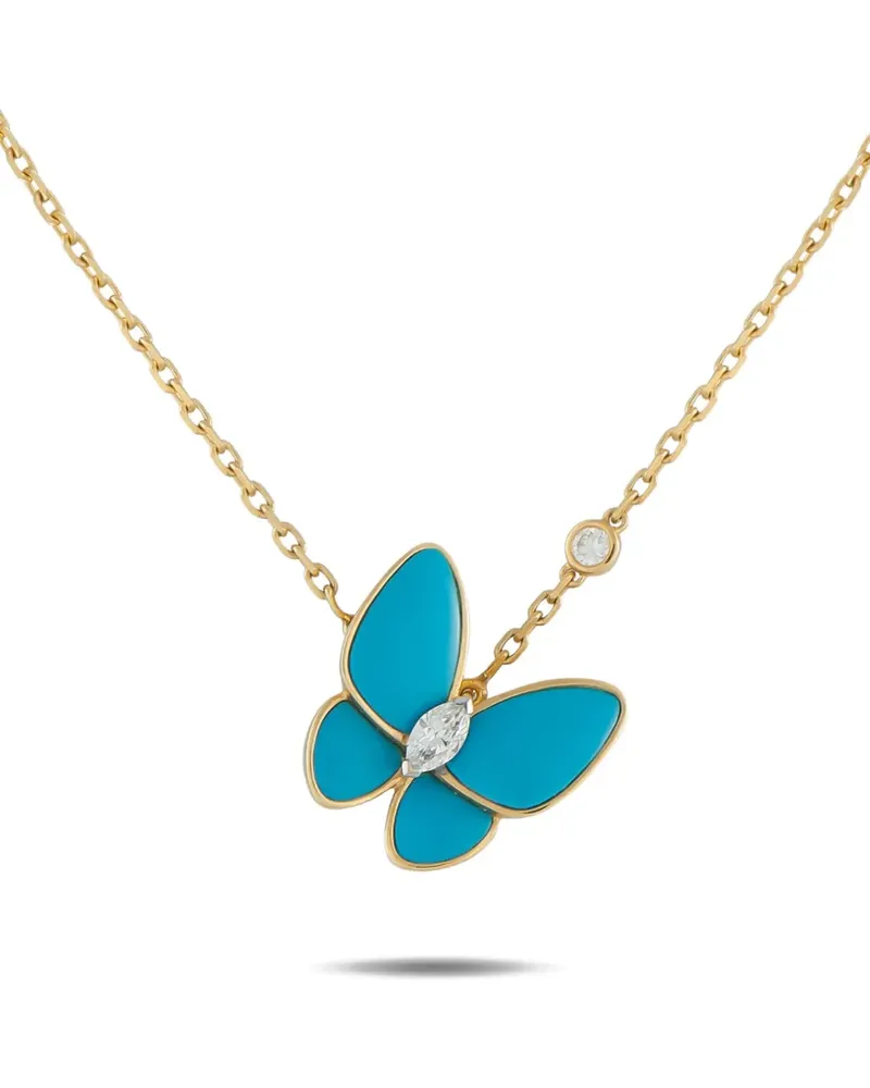 Van Cleef & Arpels 18K yellow gold diamond and turquoise butterfly-pendant necklace Gold