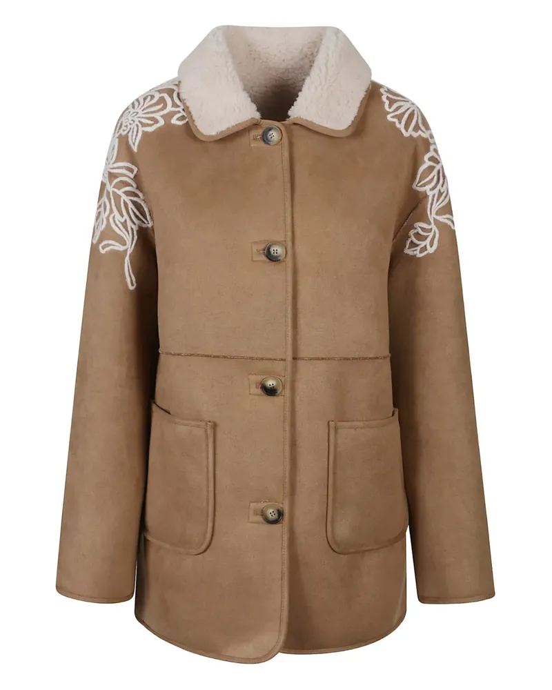 Ermanno Scervino floral-embroidered suede jacket - Braun Braun