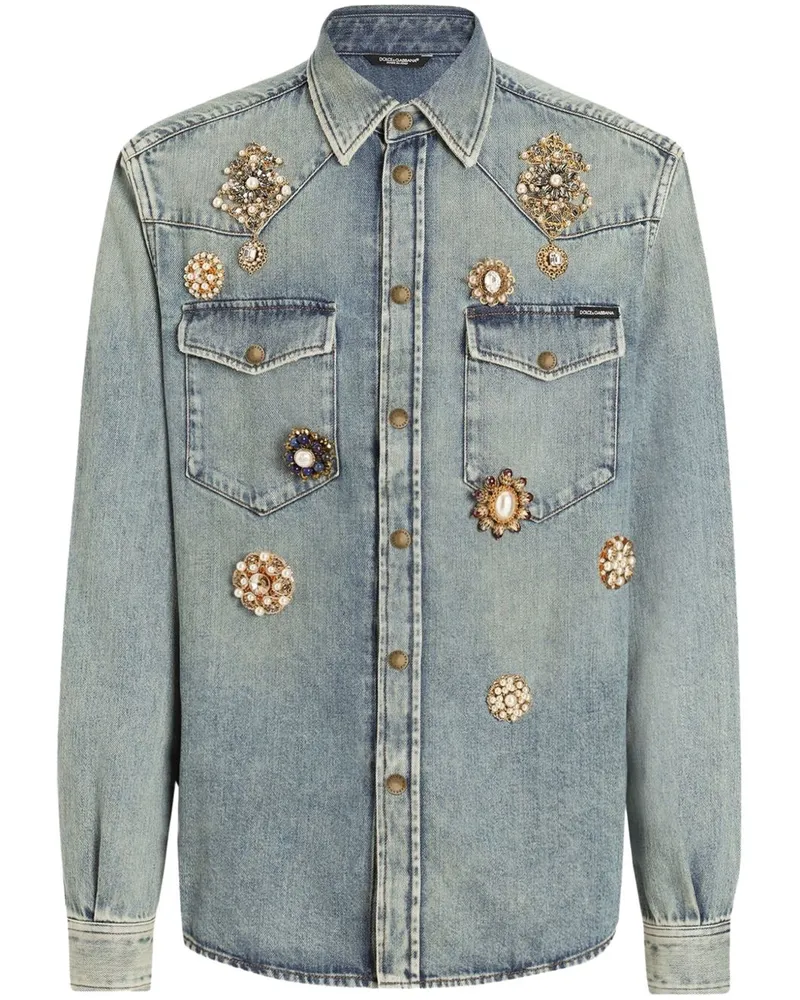 Dolce & Gabbana Jeanshemd mit Kristallen - Blau Blau