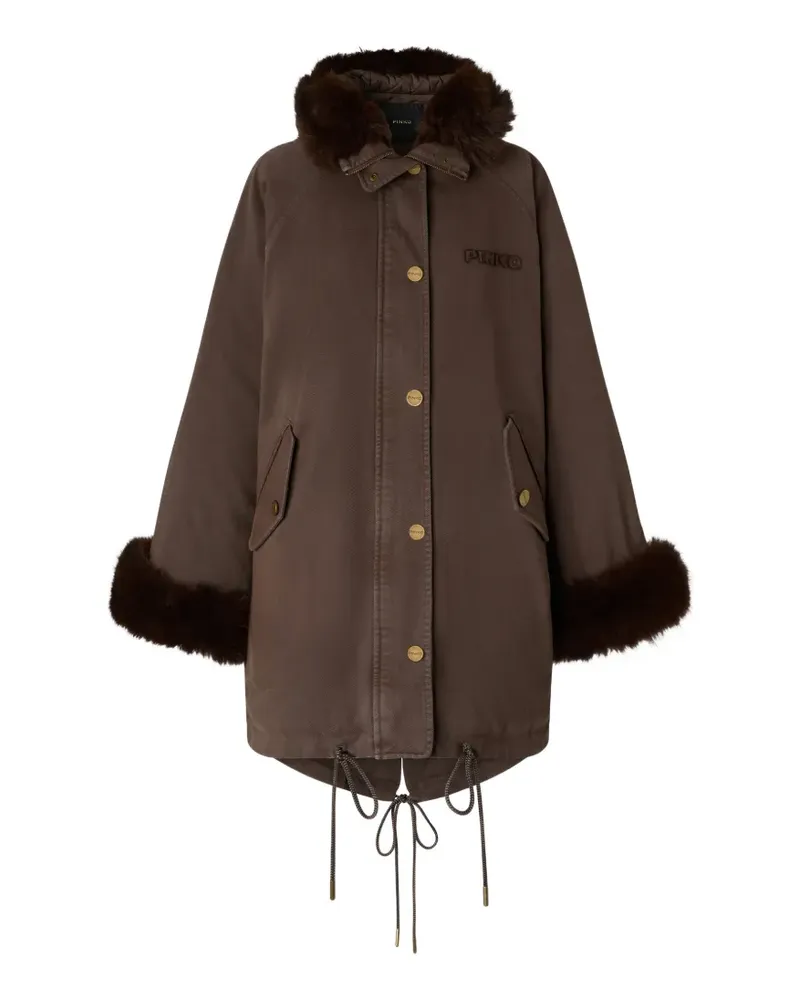 Pinko faux-fur-trim hooded coat - Braun Braun
