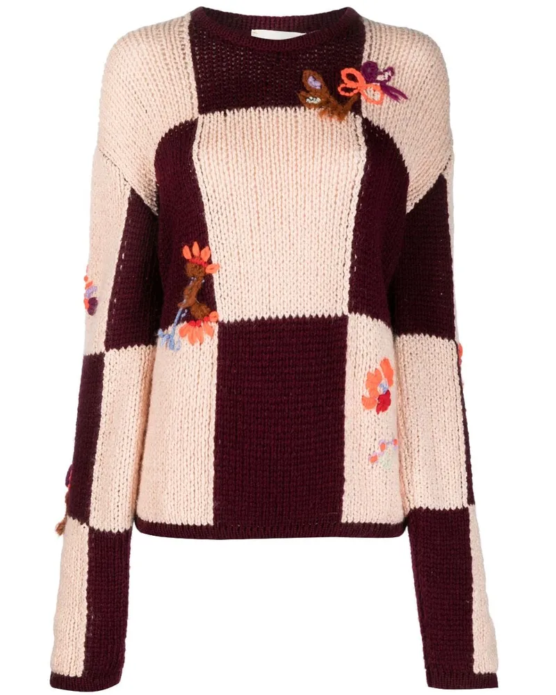 forte_forte Pullover mit Schachbrettmuster Rosa