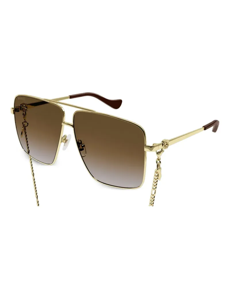 Gucci Eckige Sonnenbrille mit abnehmbarer Kette - Gold Gold
