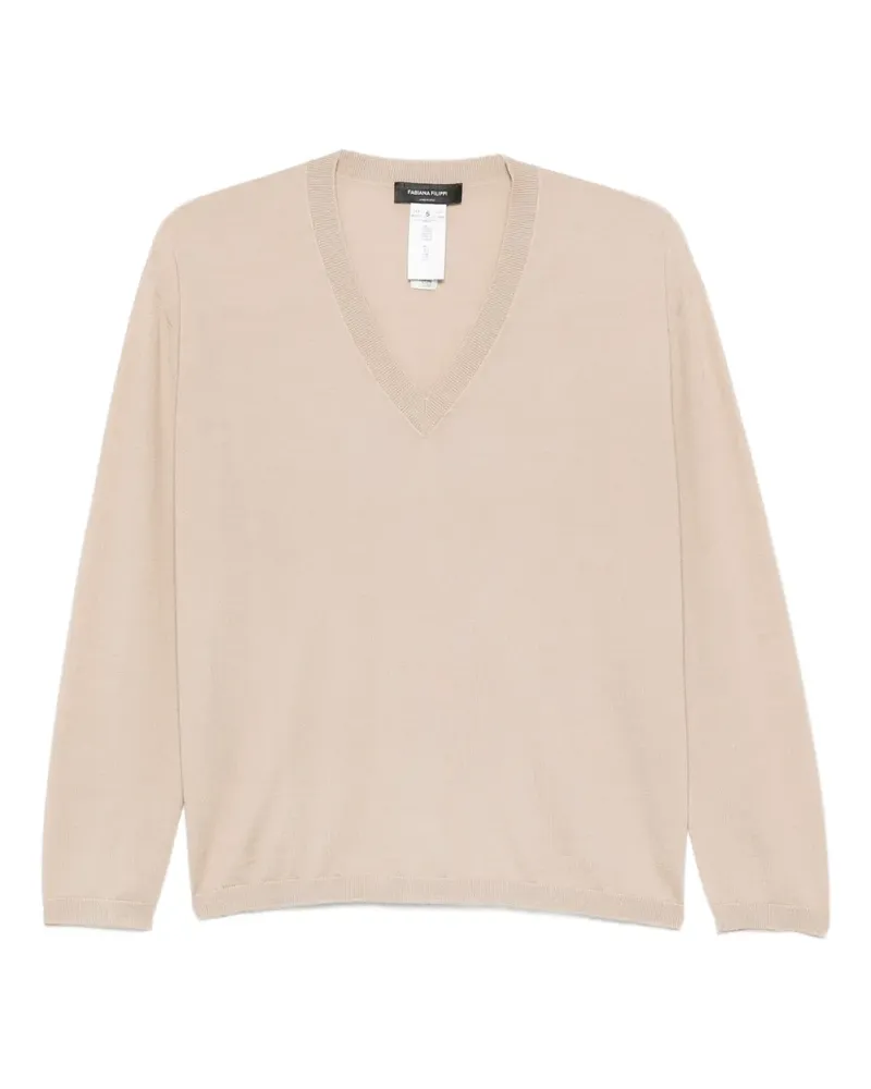 Fabiana Filippi Langarmshirt mit V-Ausschnitt - Nude Nude