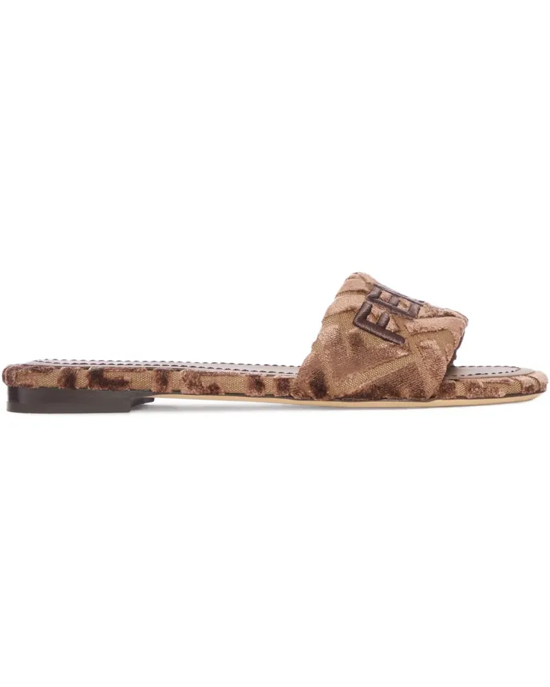 Fendi Flache Sunshine Samtsandalen mit Logo-Stickerei - Braun Braun