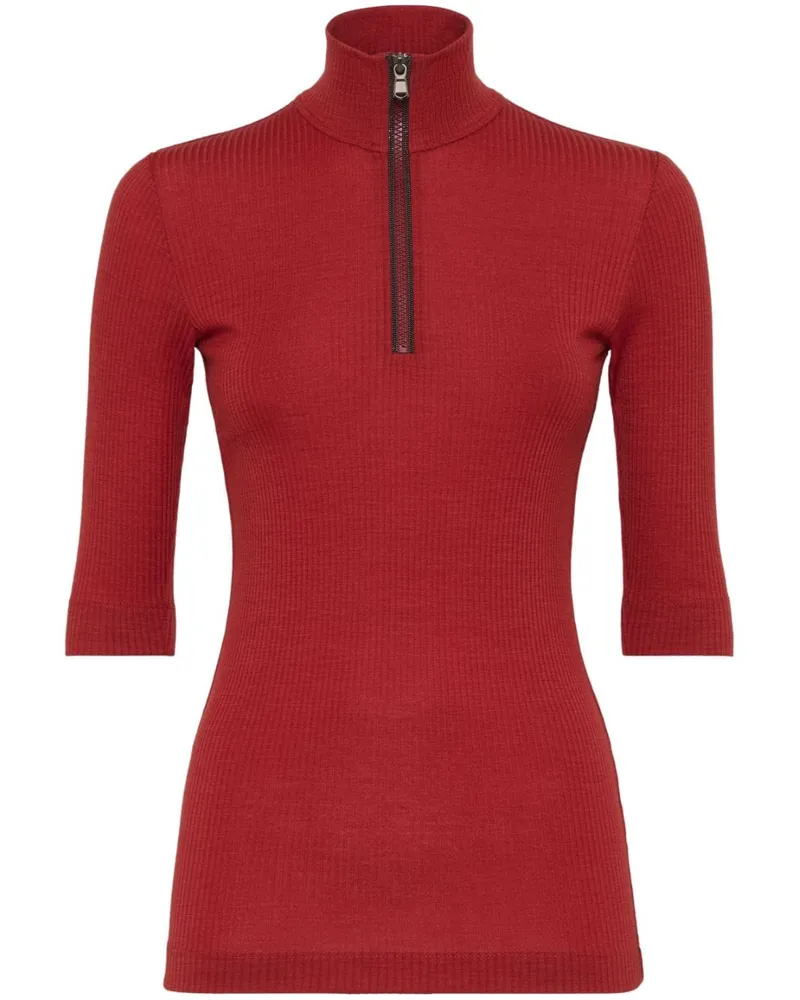 Brunello Cucinelli Geripptes Strick-T-Shirt mit Stehkragen - Rot Rot
