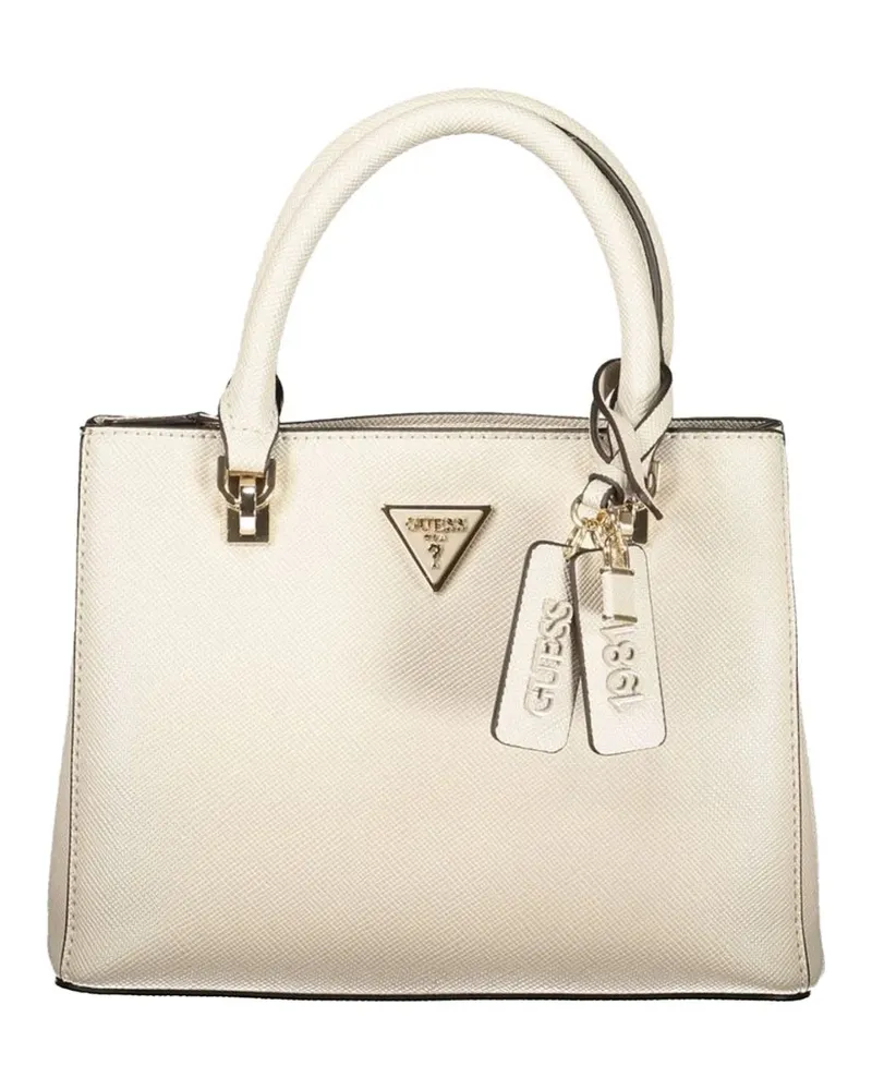 Guess logo-plaque saffiano-effect tote bag - Nude Nude