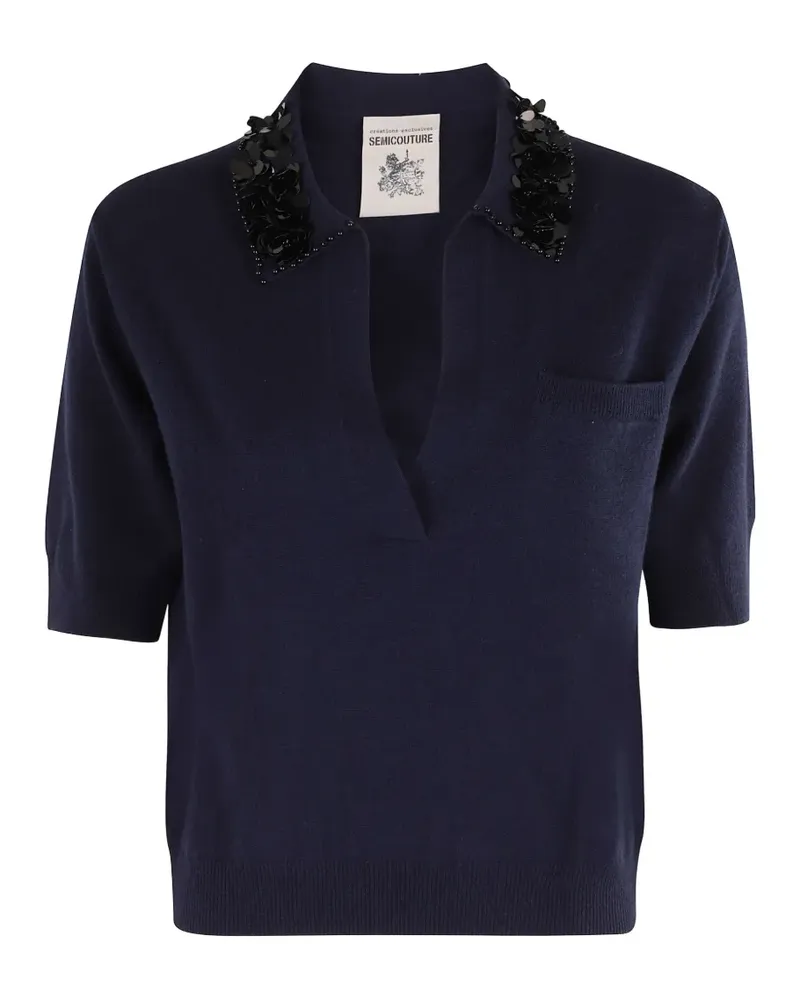 Semicouture Giulia T-Shirt mit V-Ausschnitt - Blau Blau