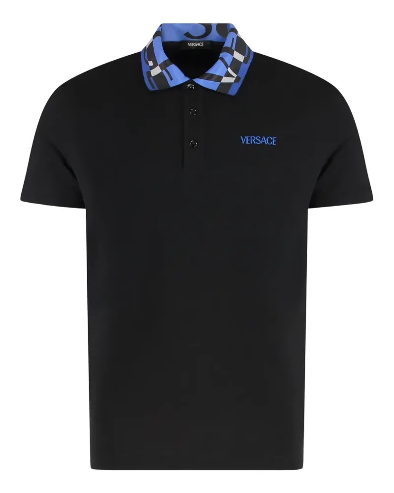 Versace Poloshirt mit gemustertem Kragen - Schwarz Schwarz