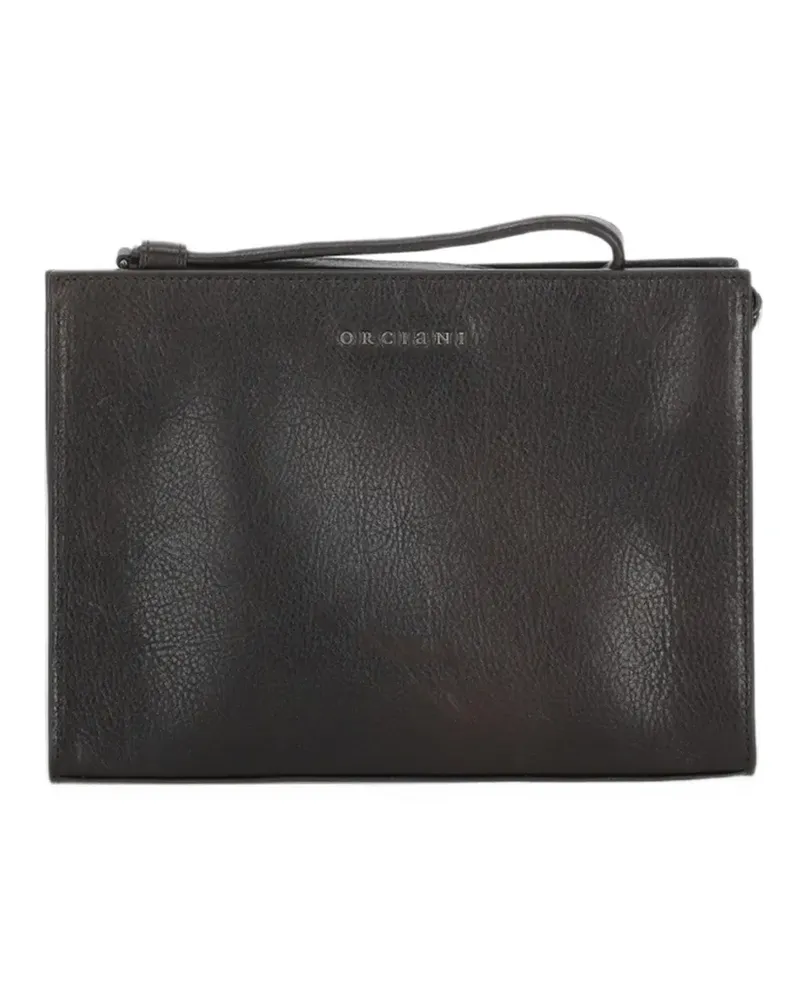 Orciani small Lagoon logo-plaque leather clutch bag - Braun Braun