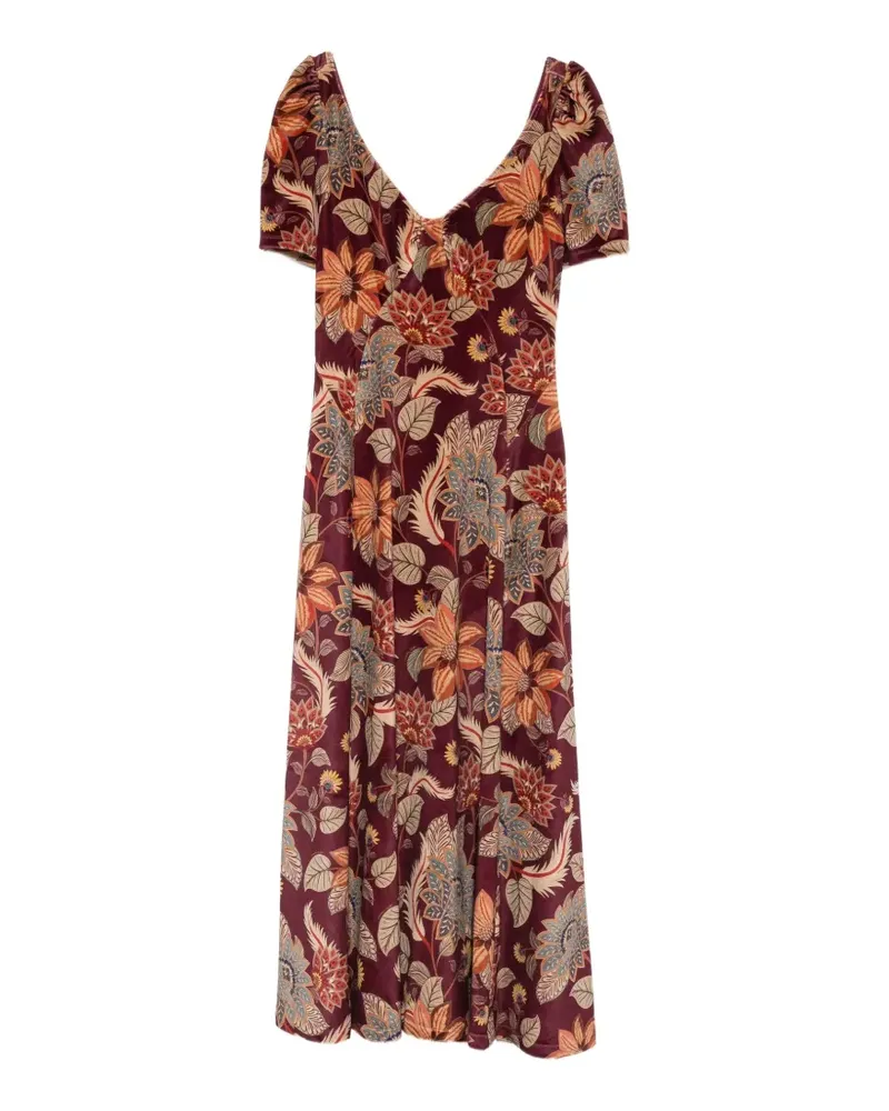FARM Rio Delhi floral-print velvet midi dress - Rot Rot