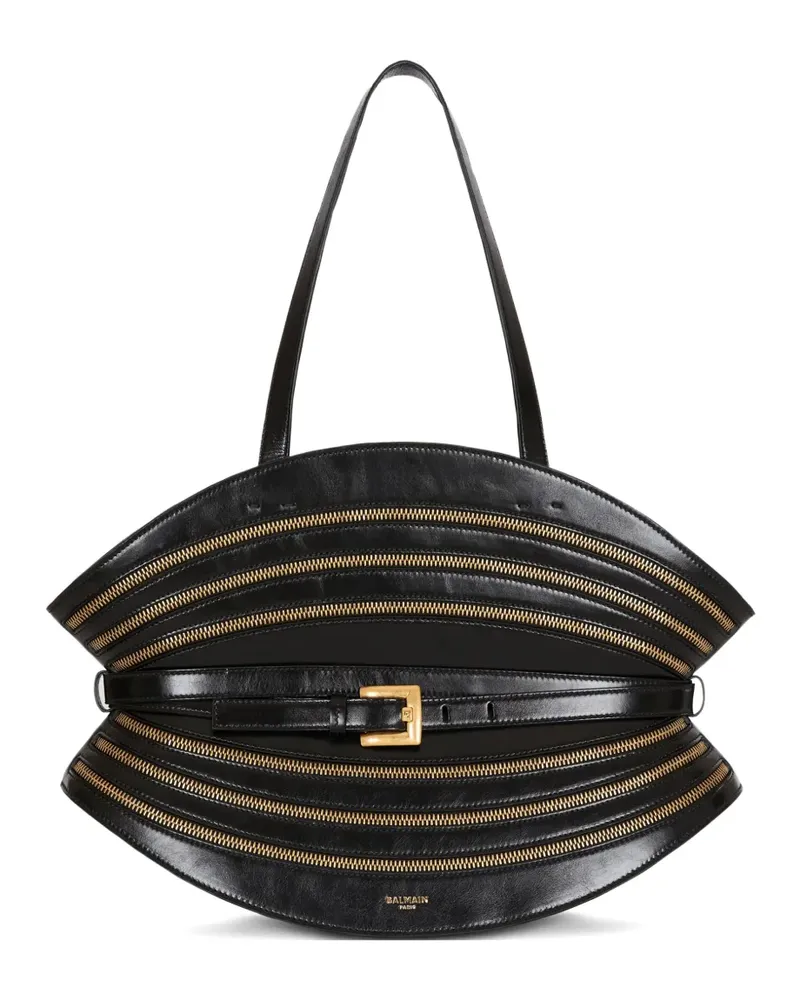 Balmain Mittelgroße Shuffle Zips Schultertasche - Schwarz Schwarz