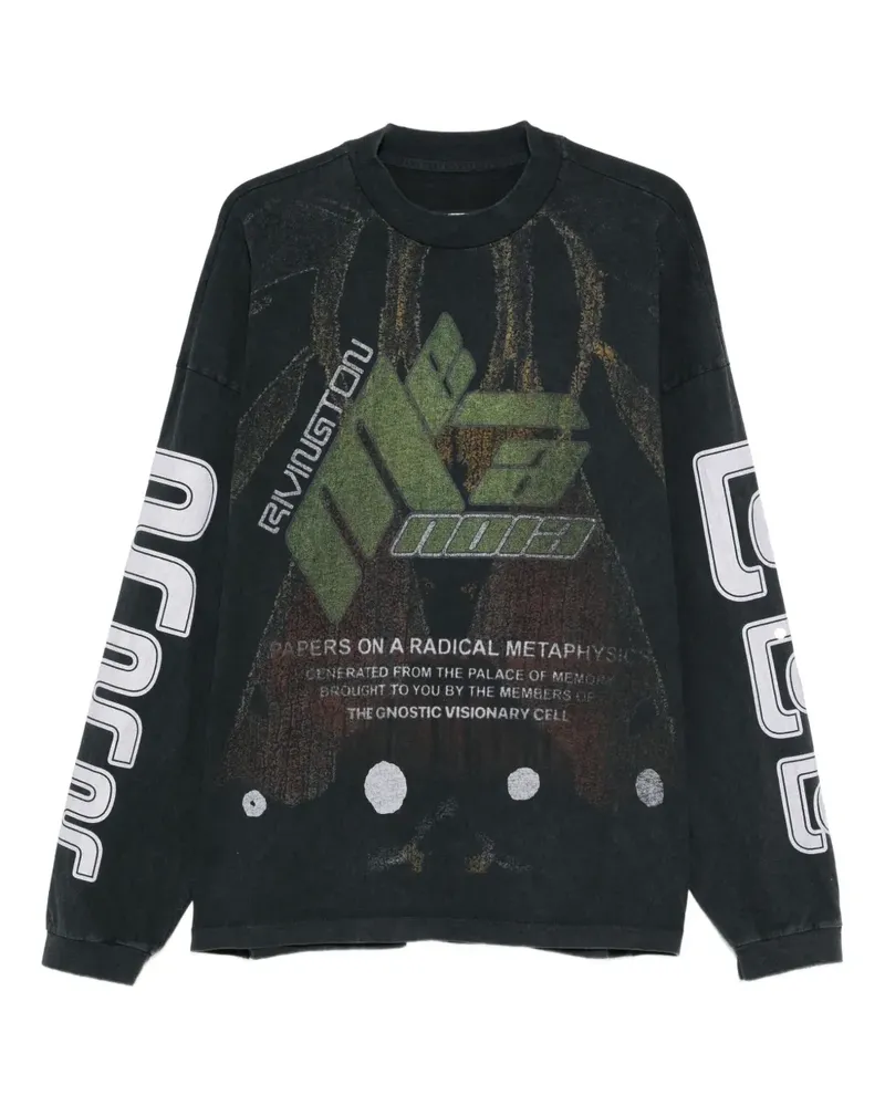 RRR123 Langarmshirt mit grafischem Print - Schwarz Schwarz