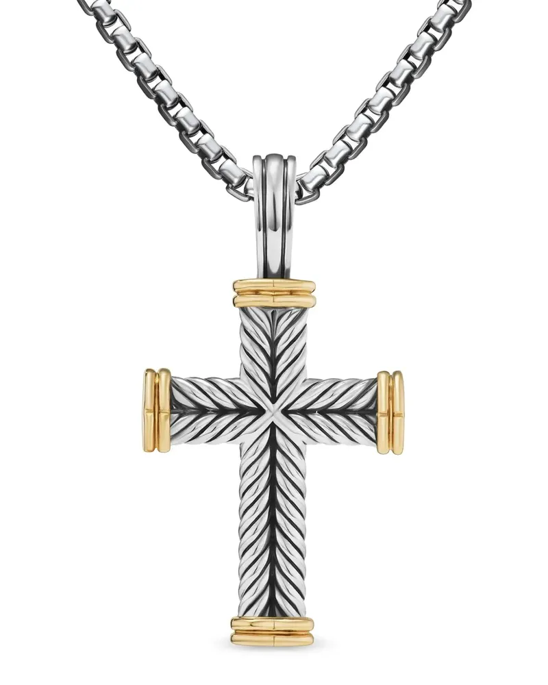 David Yurman 18kt Chevron Cross Gelbgold- und Sterlingsilberanhänger (33mm Silber