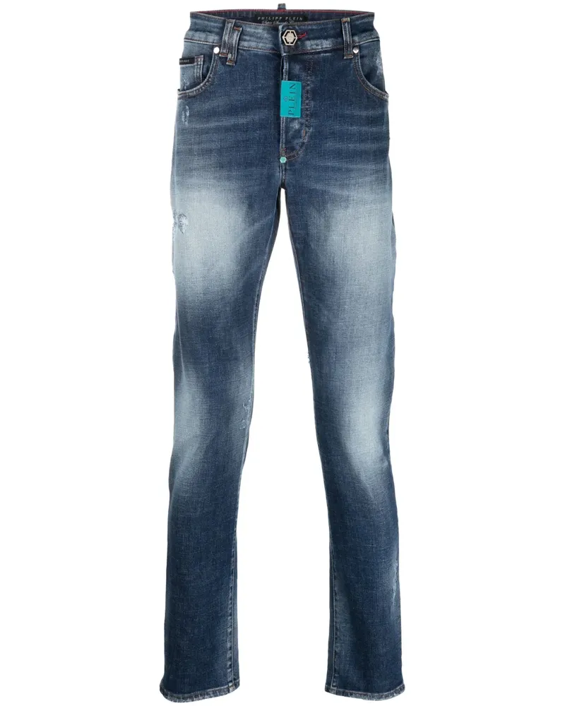 Philipp Plein Straight-Leg-Jeans mit Logo-Patch - Blau Blau