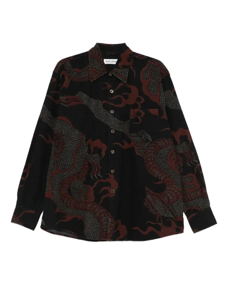 Our Legacy Hemd mit Drachen-Print - Schwarz Schwarz