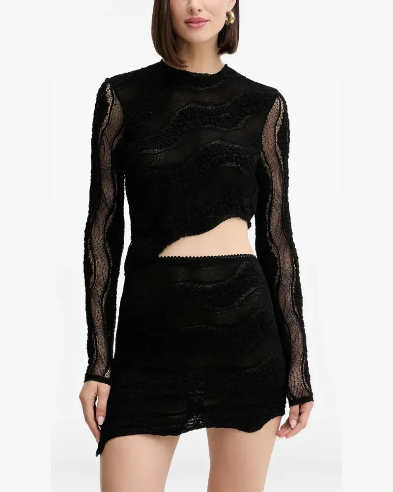 Charo Ruiz Asymmetrisches Spitzen-T-Shirt - Schwarz Schwarz