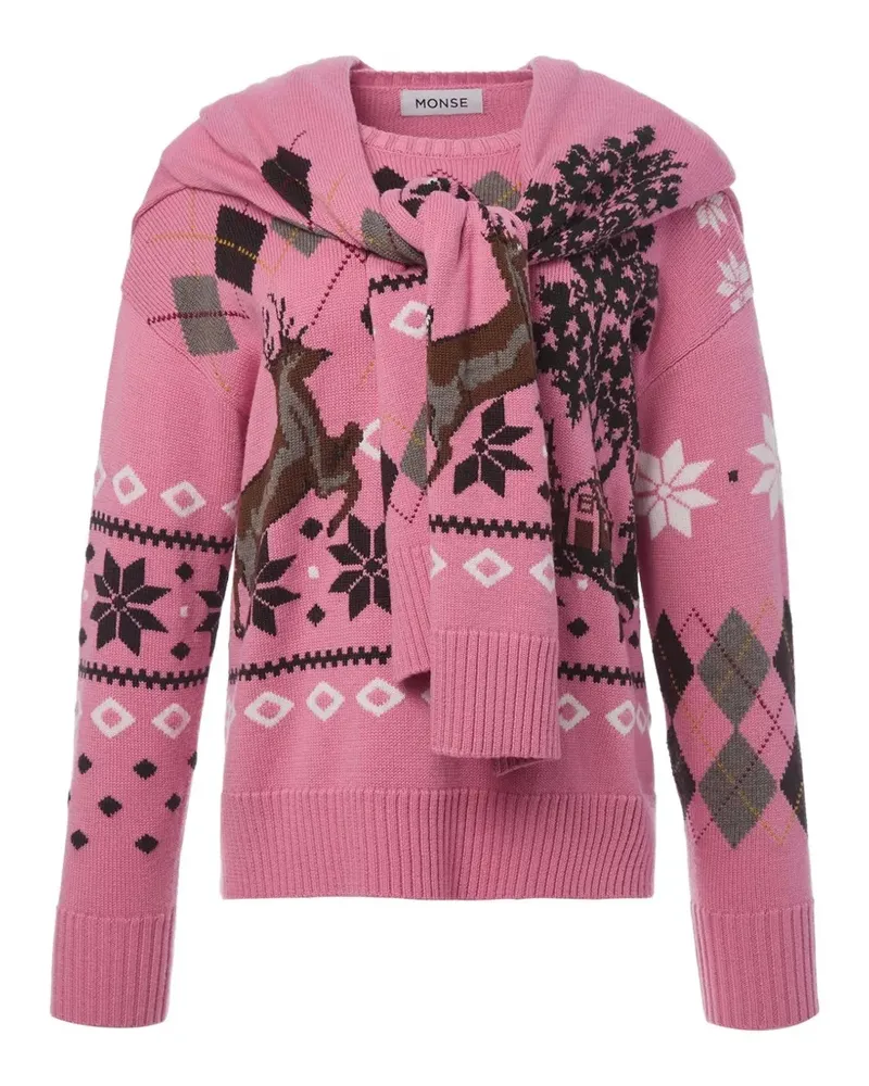Monse Fair Isle Pullover mit Schaldetail - Rosa Rosa