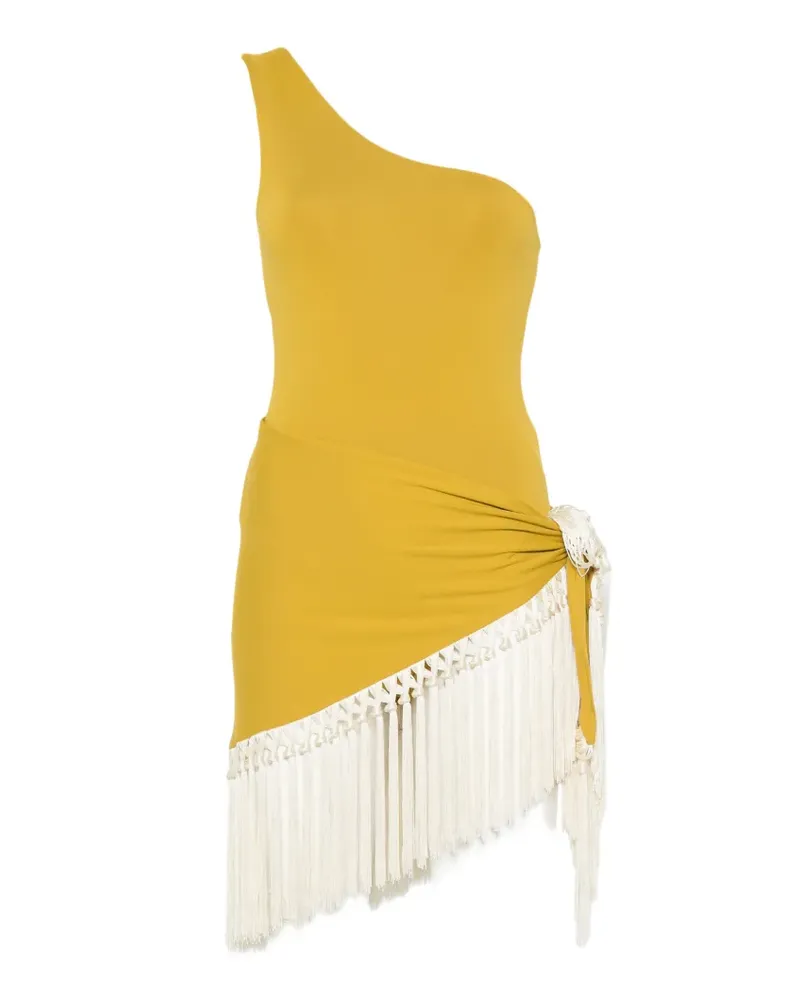 Taller Marmo one-shoulder fringed swimsuit and pareo set - Grün Grün