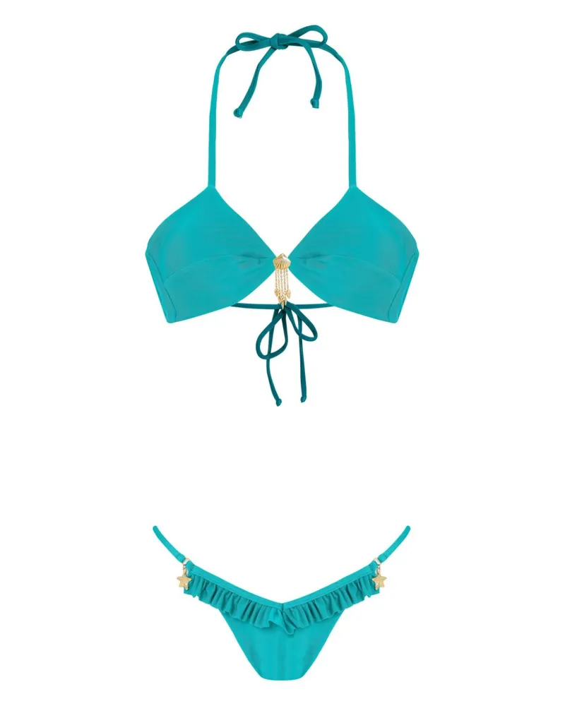 Amir Slama Bikini mit Muschelanhängern - Blau Blau