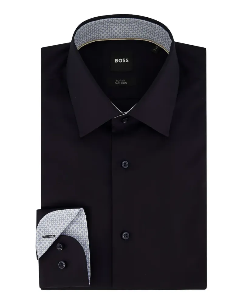 HUGO BOSS Schmales Hemd mit geometrischem Print - Blau Blau
