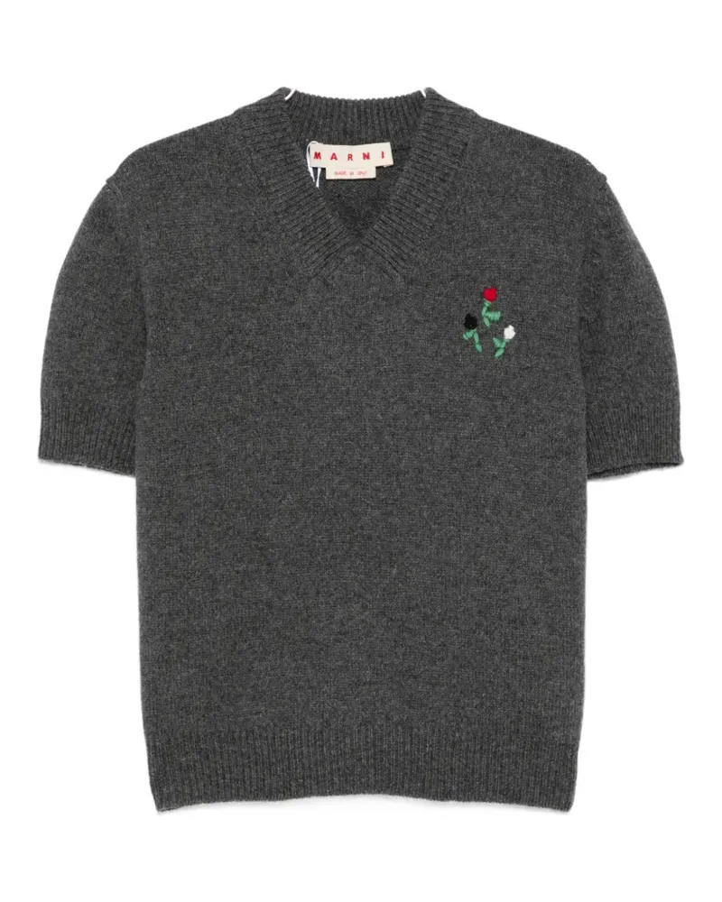 Marni floral-embroidered V-neck sweater - Grau Grau