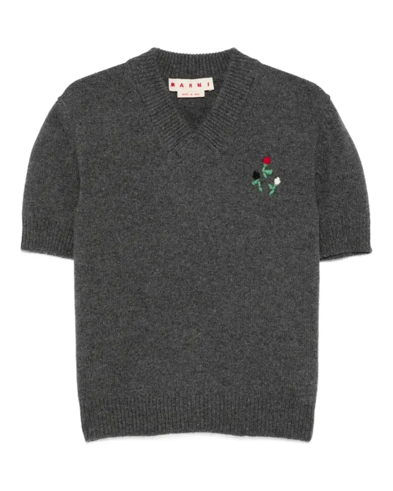 Marni floral-embroidered V-neck sweater - Grau Grau