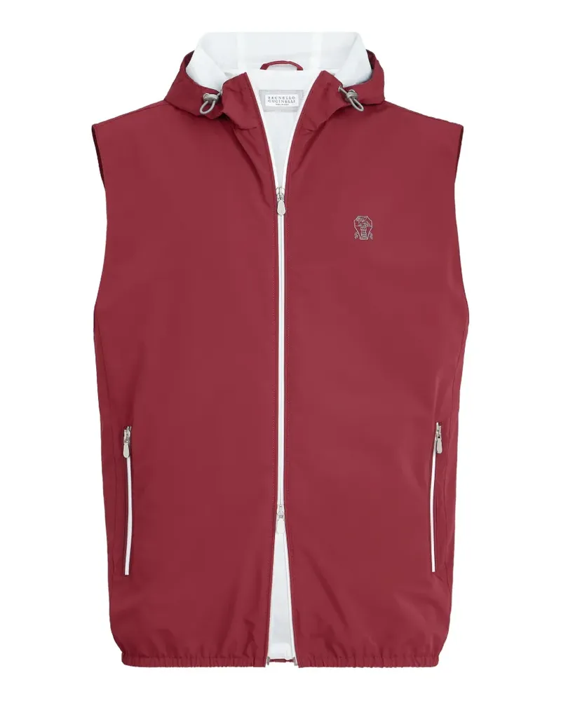 Brunello Cucinelli Gebondete Nylon-Kapuzenweste mit Logo - Rot Rot