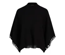 Poncho mit Intarsien-Logo - Schwarz