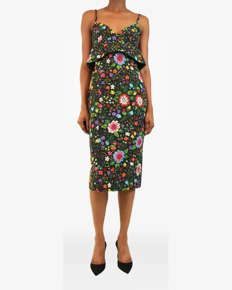 Victoria Beckham floral-print ruffled midi dress - Schwarz Schwarz