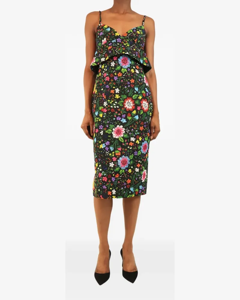 Victoria Beckham floral-print ruffled midi dress - Schwarz Schwarz