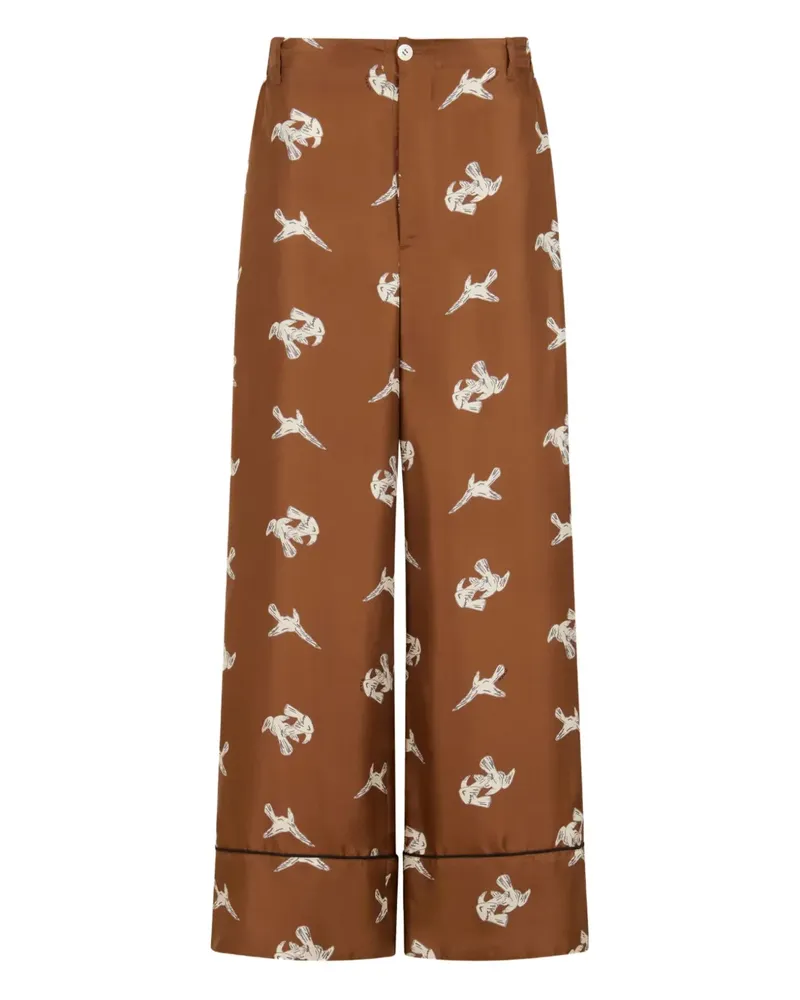 Marni Weite Hose mit Raben-Print - Braun Braun