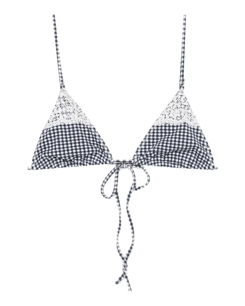 Frankies Bikinis Elena gingham lace-trim bikini top - Blau Blau