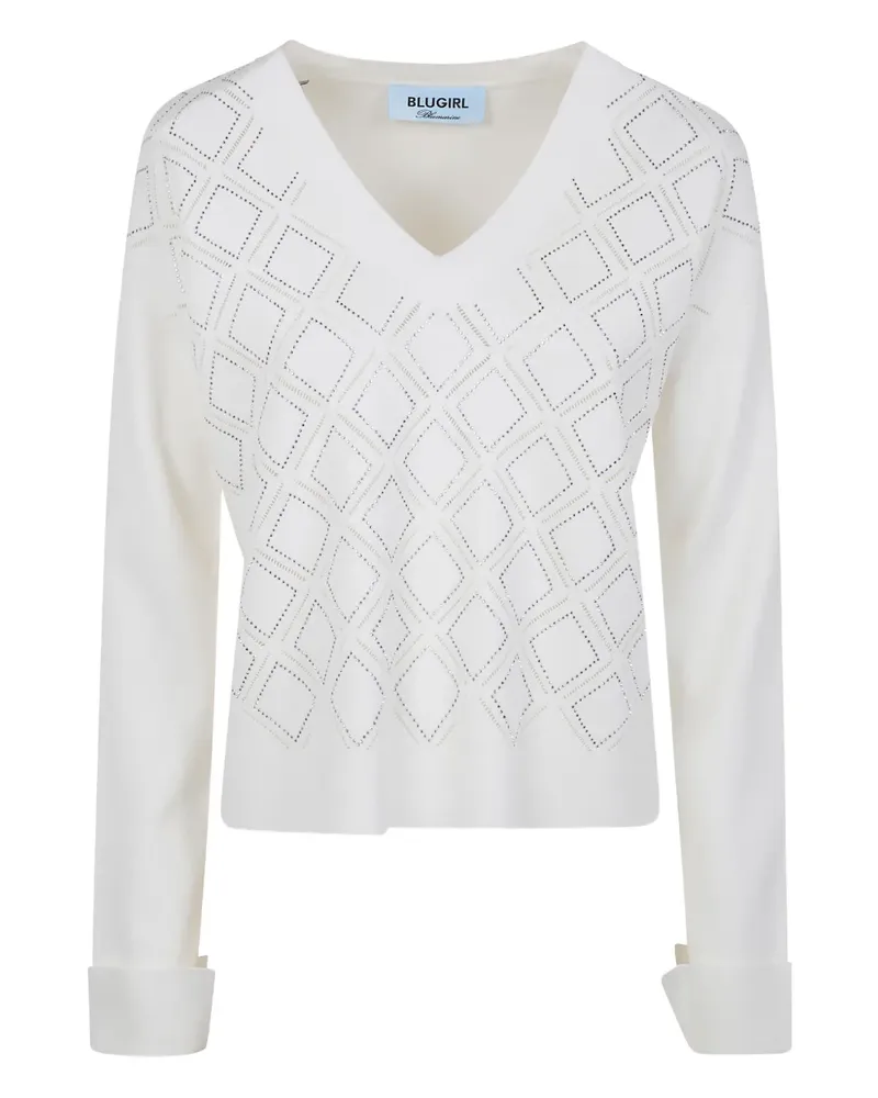 Blumarine diamond-intarsia V-neck sweater - Weiß Weiß