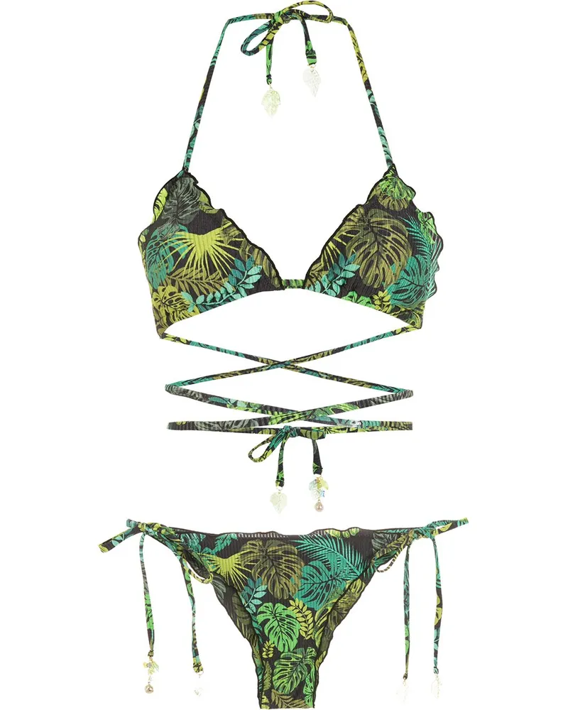 Amir Slama Bikini mit tropischem Print - Grün Grün