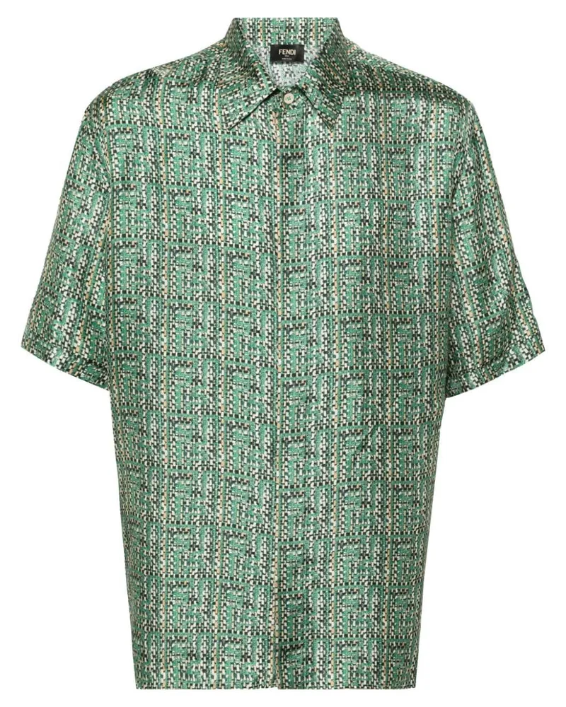 Fendi Seidenhemd mit abstraktem Print - Grün Grün