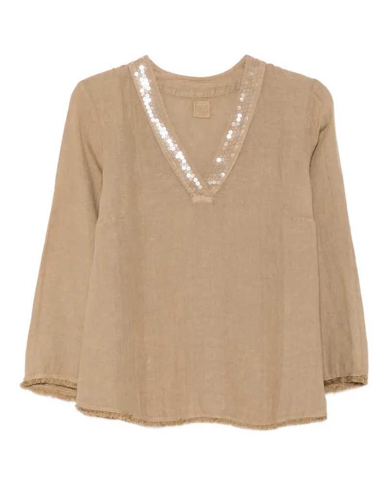 120% Lino V-neck blouse - Braun Braun