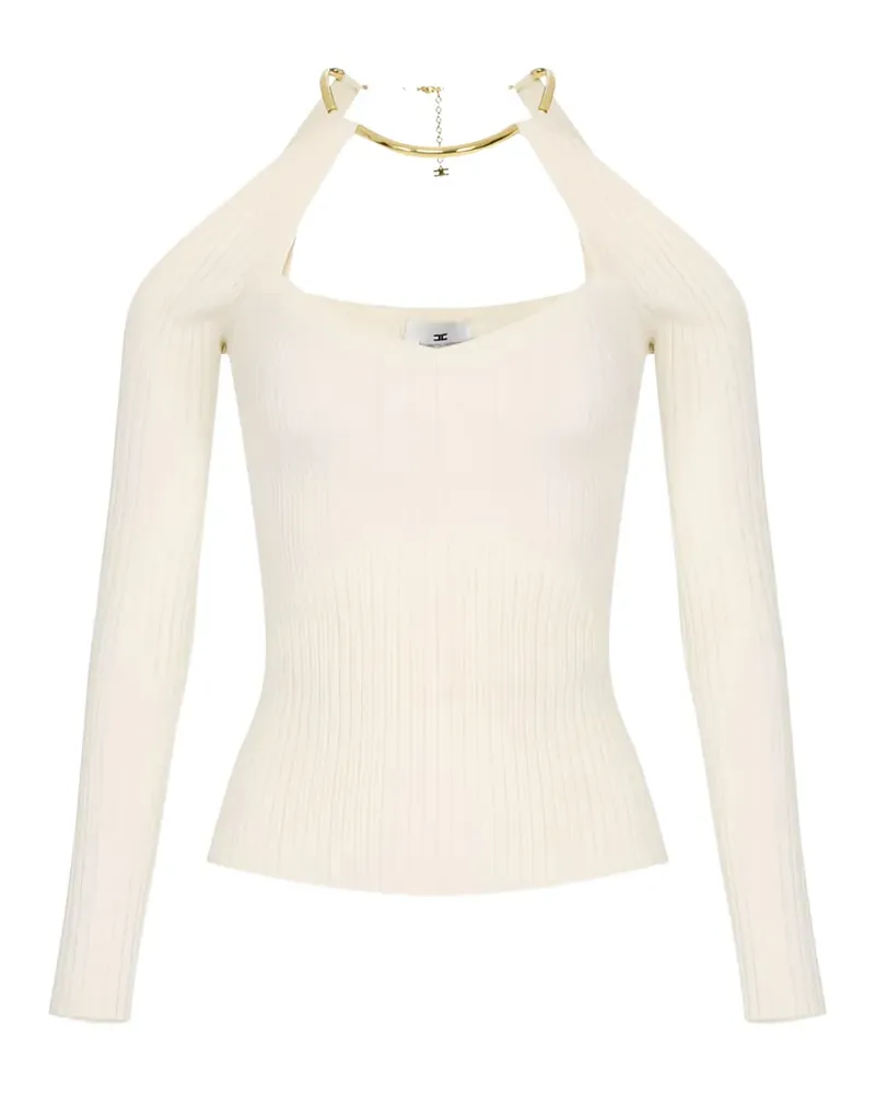 Elisabetta Franchi jewel-detail openwork-knit top - Nude Nude