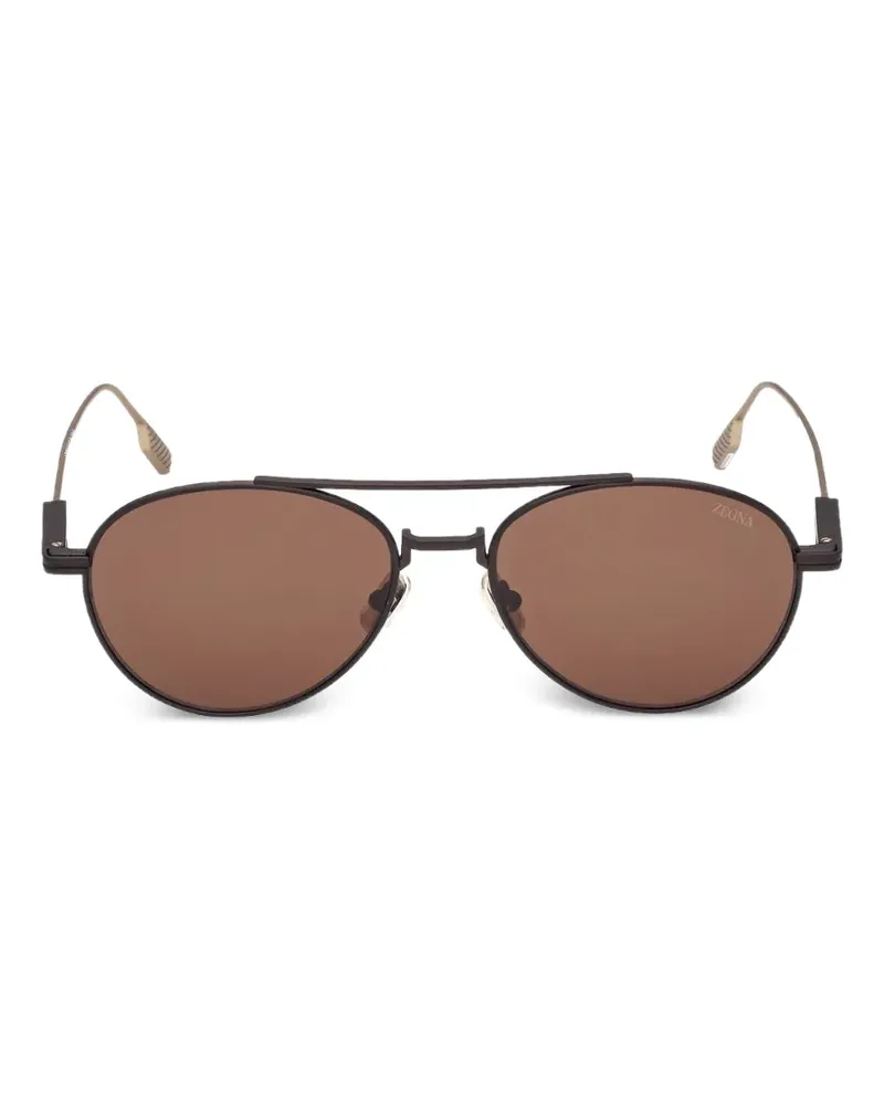 Ermenegildo Zegna Sonnenbrille mit rundem Gestell - Schwarz Schwarz