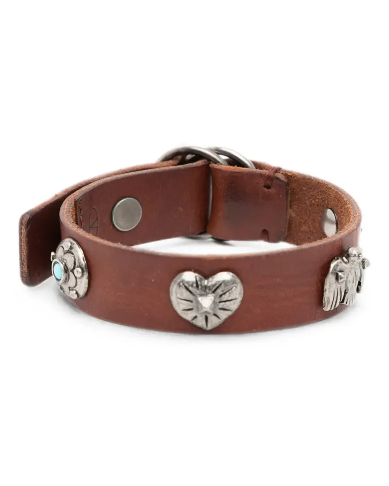 Valentino Garavani charm-embellished leather bracelet - Braun Braun