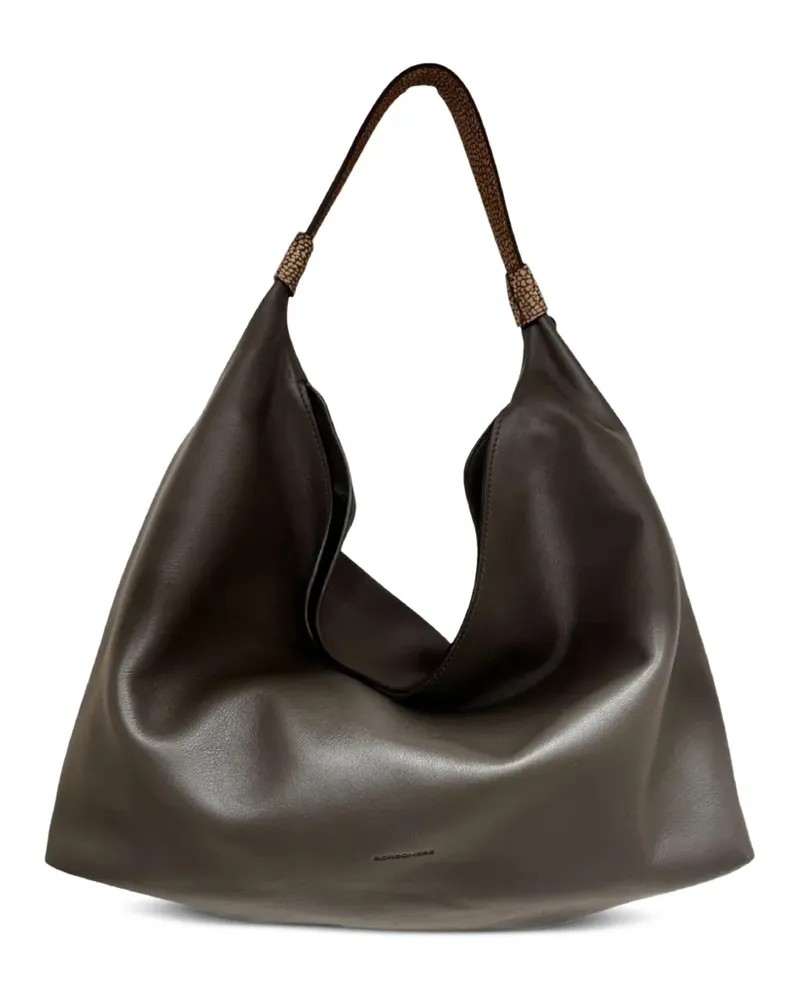 Borbonese Mittelgroße Plie Schultertasche aus gekörntem Leder - Braun Braun