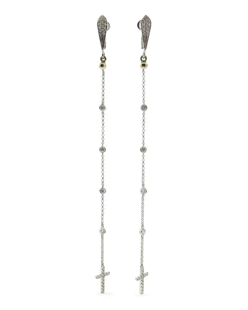 Loree Rodkin 18kt Diamond Long Drop Cross Weißgoldohrringe - Silber Silber