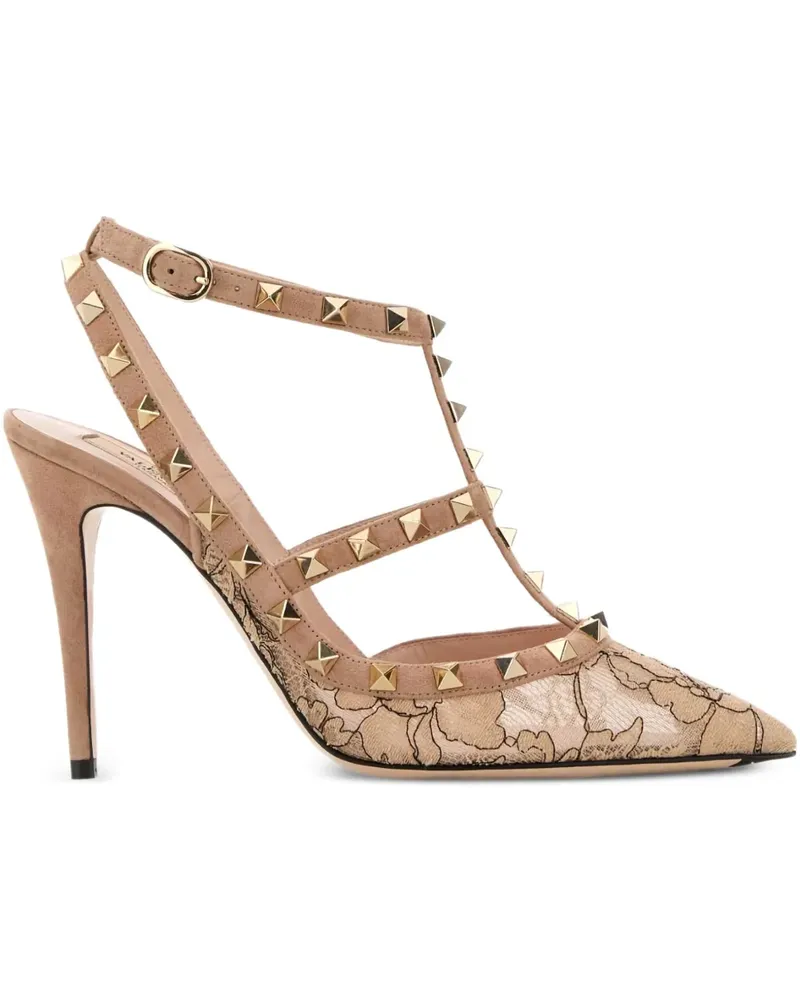 Valentino Garavani 100mm lace rockstud pumps - Nude Nude