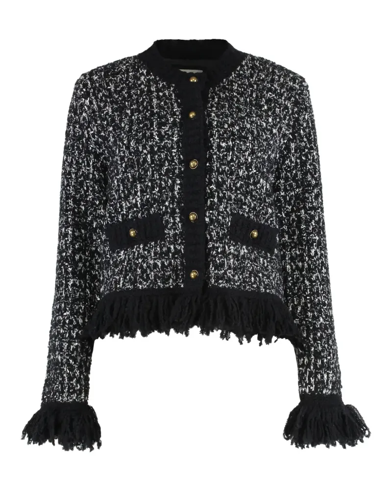 Moncler fringe-trim tweed cardigan - Schwarz Schwarz