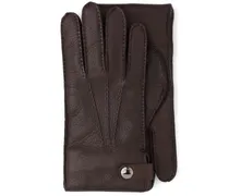 Lederhandschuhe mit Druckknopf - Braun