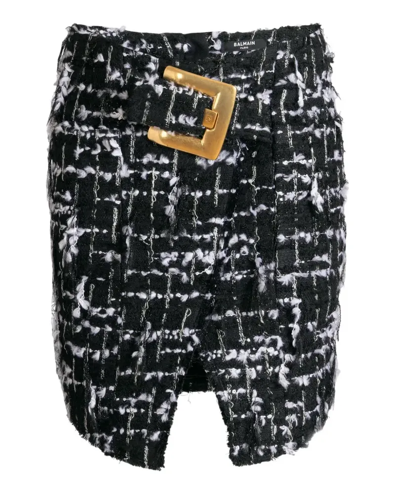 Balmain Tweedrock mit Gürtel und Fransen - Schwarz Schwarz