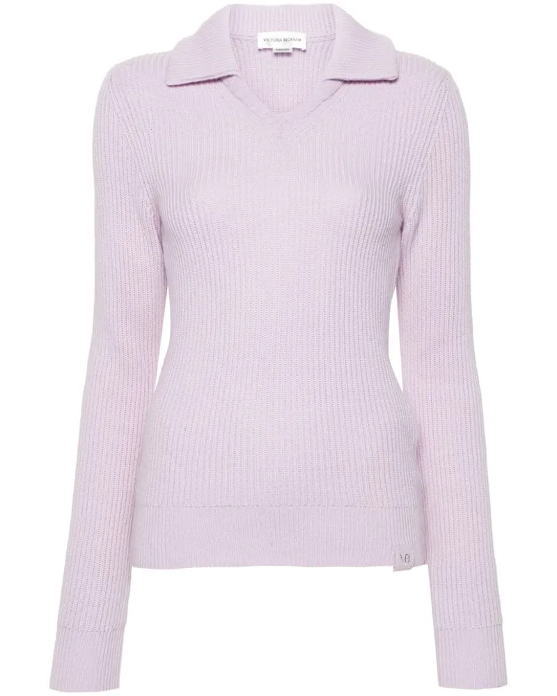 Victoria Beckham Gerippter Pullover mit Polokragen Violett