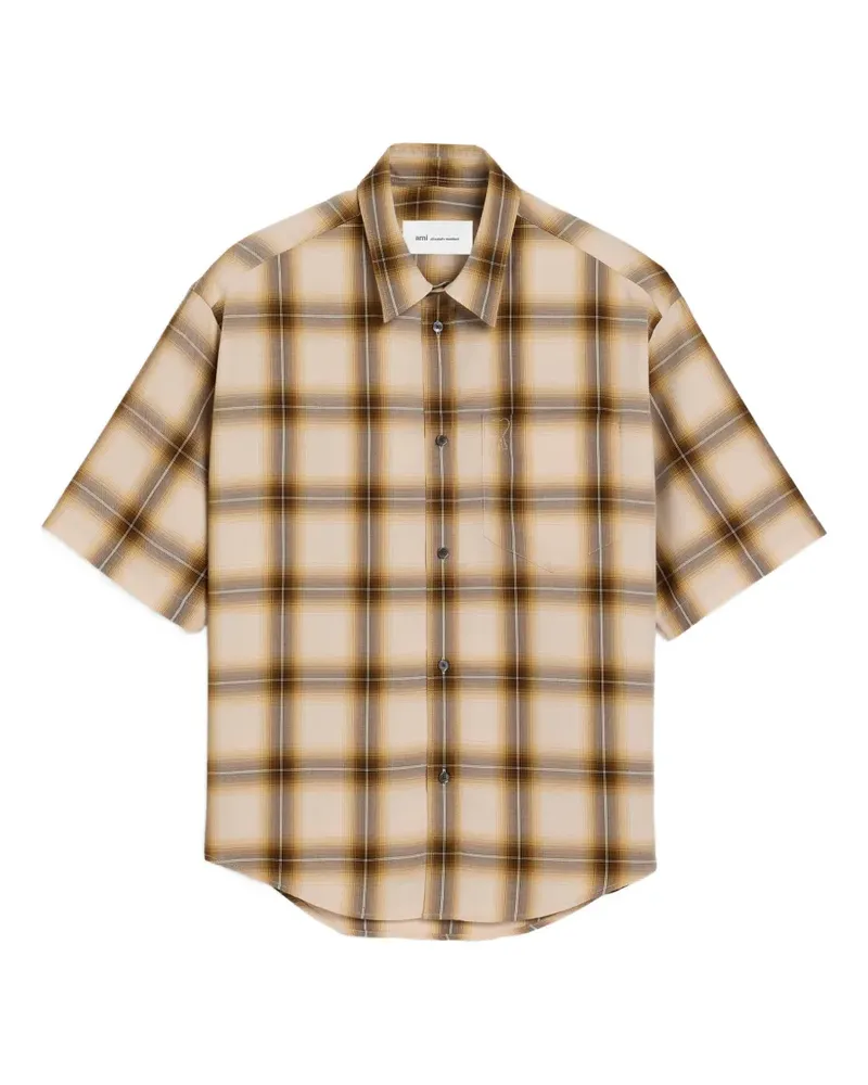 AMI Paris Weit geschnittenes Canvas-Hemd mit Karomuster und Ami de Coeur Detail - Nude Nude