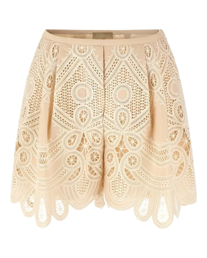 Elie Saab macramé-embroidered scalloped shorts - Nude Nude